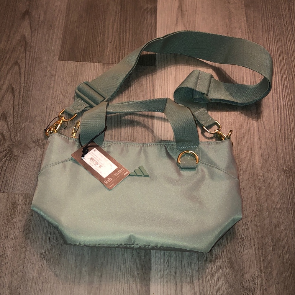 adidas Premium Mini Tote Silver Green Gold Metallic + Crossbody Strap NWT